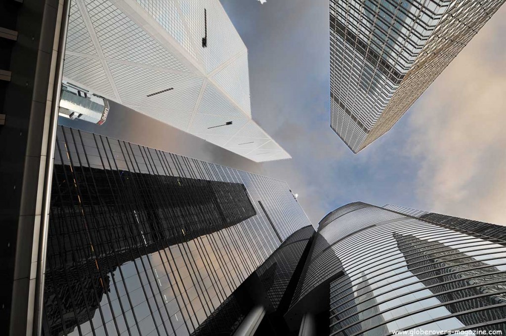 Bank of China Top left), Cheung Kong Centre (top right), and Citibank Plaza (bottom), Admiralty, Hong Kong Island