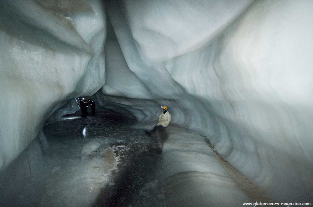 Glacier caving, Svalbard, Norway