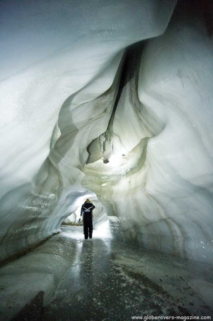 Glacier caving, Svalbard, Norway