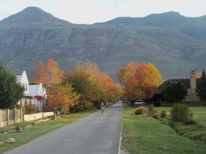 Greyton in the autumn. Cycling is a common mode of transport for young and old alike.