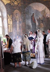 Praying at Refectory Church (of St. Anthony and Feodosiy), Monastery of the Caves (Kiev Pechersk Lavra), Kiev, Ukraine