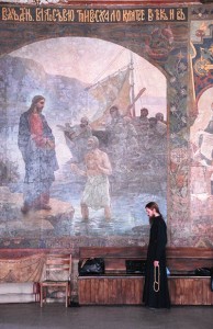 Praying at Refectory Church (of St. Anthony and Feodosiy), Monastery of the Caves (Kiev Pechersk Lavra), Kiev, Ukraine