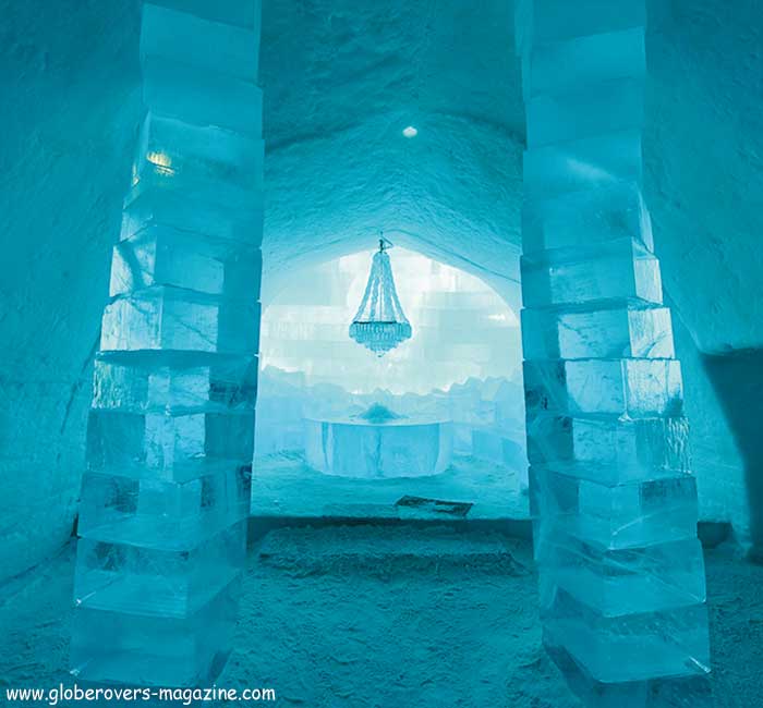 The main lobby at Sweden's Icehotel