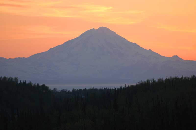 sunset, volcano, glaciers, alaska, usa, travel 