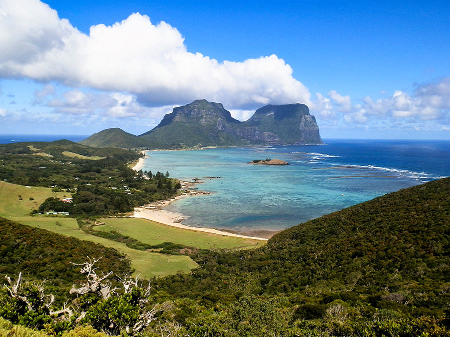 Mounts Lidgbird and Gower from Kims Lookout, Lord Howe Island.