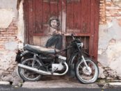 Boy on a Bike mural by Ernest Zacharevic in Ah Quee Street, Georgetown, Penang Island, Malaysia